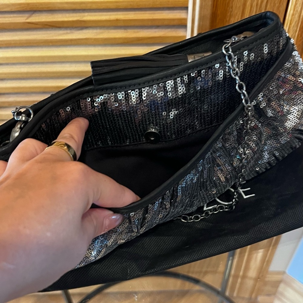 Rachel Zoe Black/Silver Sequin Clutch with Chain NWOT💎 - Picture 7 of 11